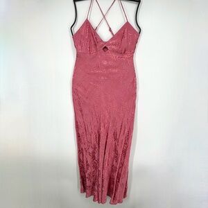D. Ark Womens Small Sleeveless Long Dress Dusty Rose Pink Floral Satin Keyhole